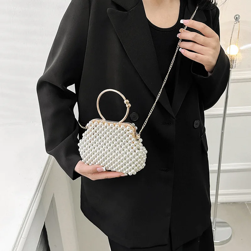 Full Pearl Girls New Handbag Purse Female Messenger Bags Women Elegant Pearl Tote Ladies Fashion Party Beads Crossbody Chain Sac