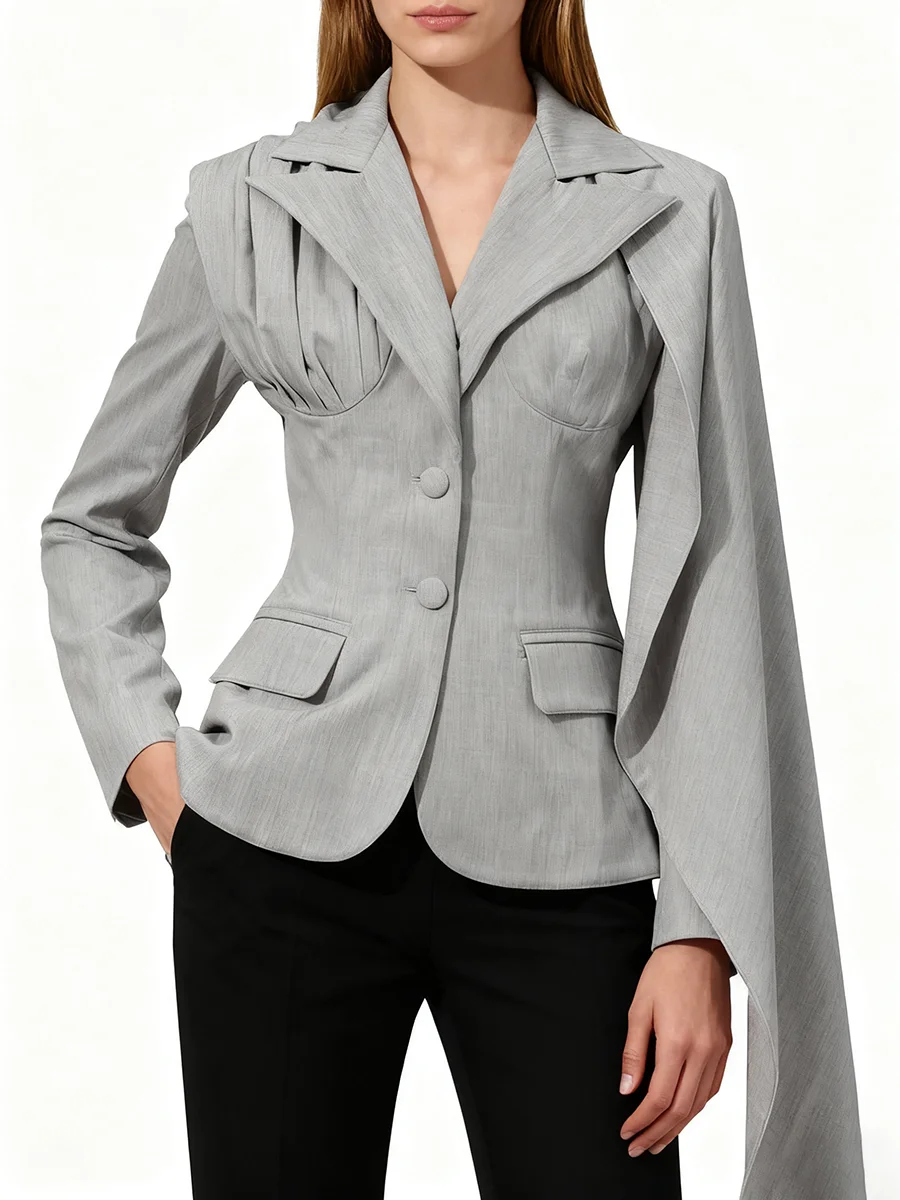 VGH Cappotto firmato chic di fascia alta da donna Colletto dentellato Manica lunga Patchwork Giacca monopetto slim con cappuccio Donna Nuovo