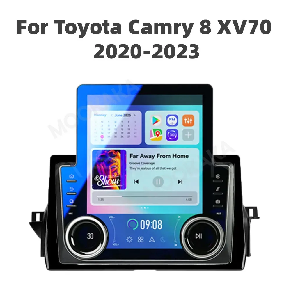 Car Radio Andriod 13.0 For Toyota Camry 8 XV70 2020 - 2023 Carplay Auto Tesla Style Multimedia Player GPS Stereo Head Unit BT