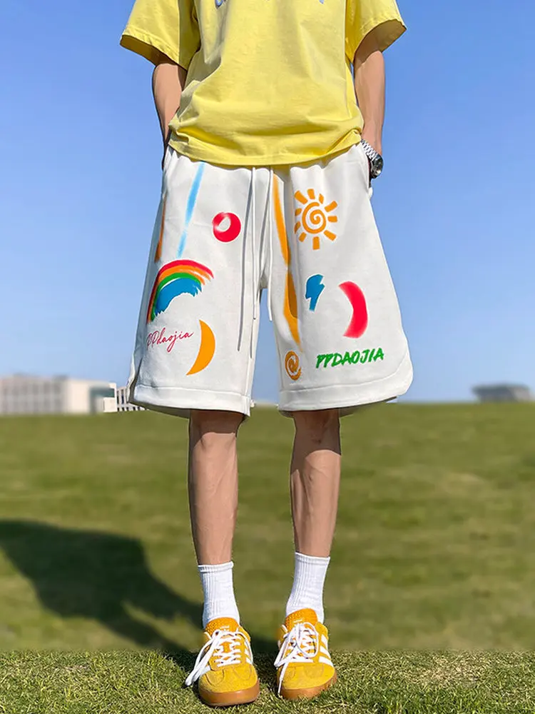 

Летние мужские свободные повседневные брюки-шорты с низкой посадкой, эластичным поясом, из полиэфирного волокна, молодежные, стильные