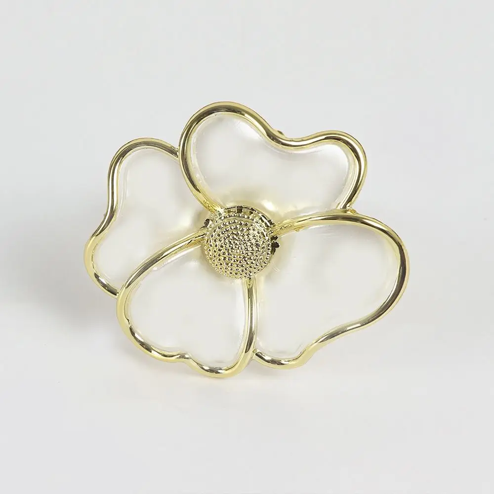 6 pcs Gold, White Flowers Napkin Ring Holders Acrylic 2.3'' Phnom Penh Flower Napkin Button Flower Flower Shaped Napkin Ring - view 5
