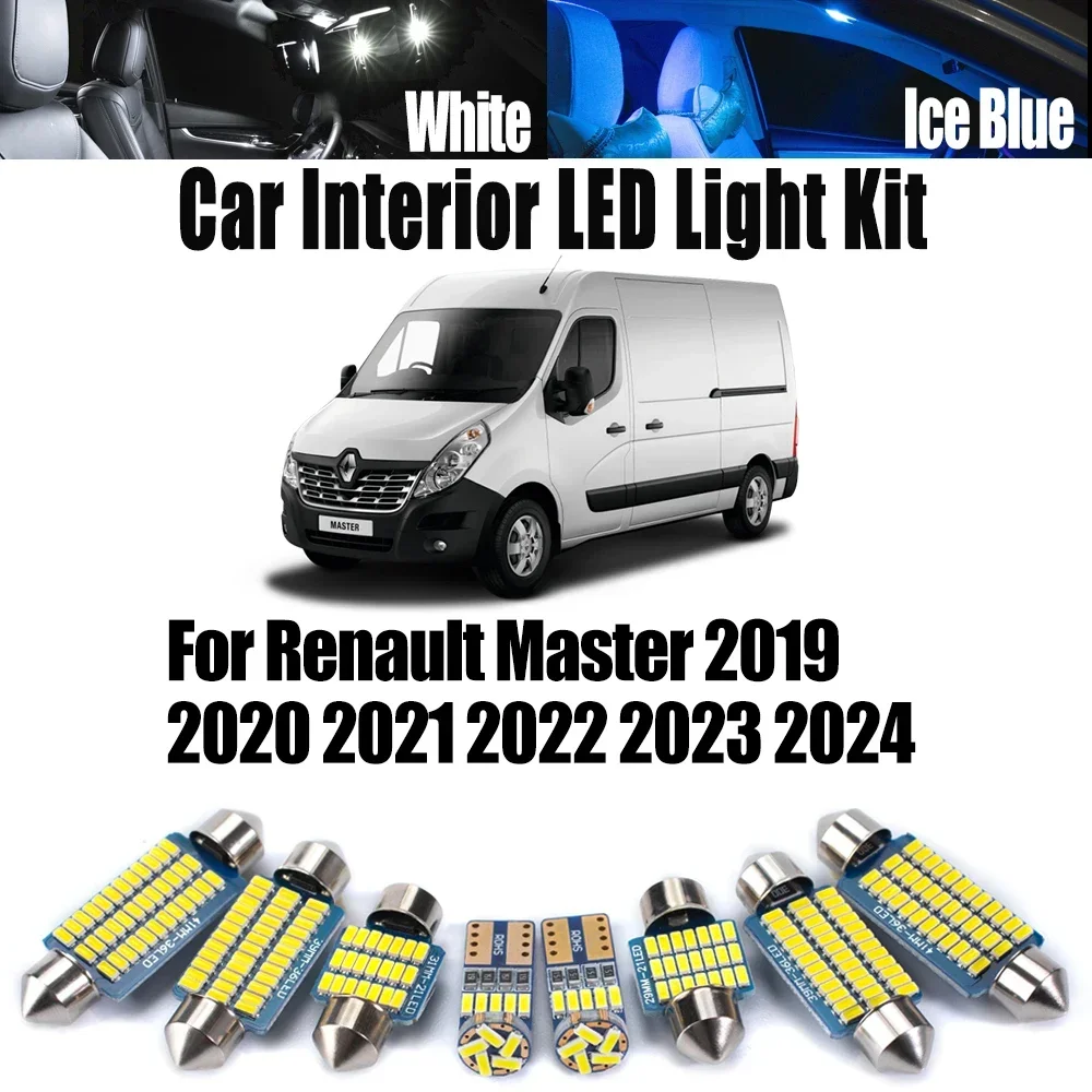 11Pcs Canbus LED Interior Dome Reading Bulbs Trunk License Plate Light Kit For Renault Master 2019- 2023 2024 Car Accessories