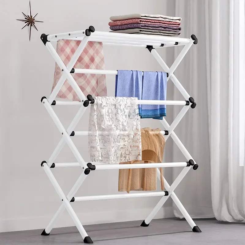 

Iron Folding Clothes Drying Rack Indoor Outdoor Laundry Airer Room Storage Stand Foldable Clothes Drying Laundry Rack - White