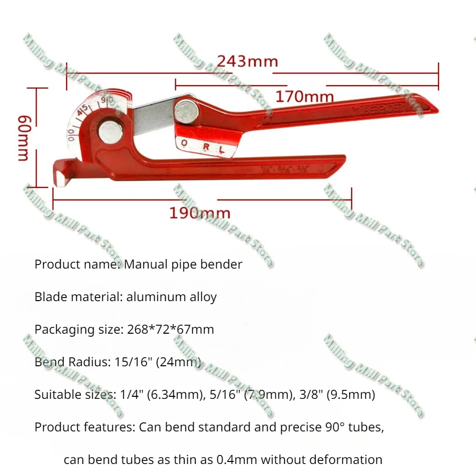 Manual 180º 90º Pipe Bender Copper Tube Bending Machine Adjustable 3 in 1 Metric/imperial for 6/8/10mm Tubing Bending Tools