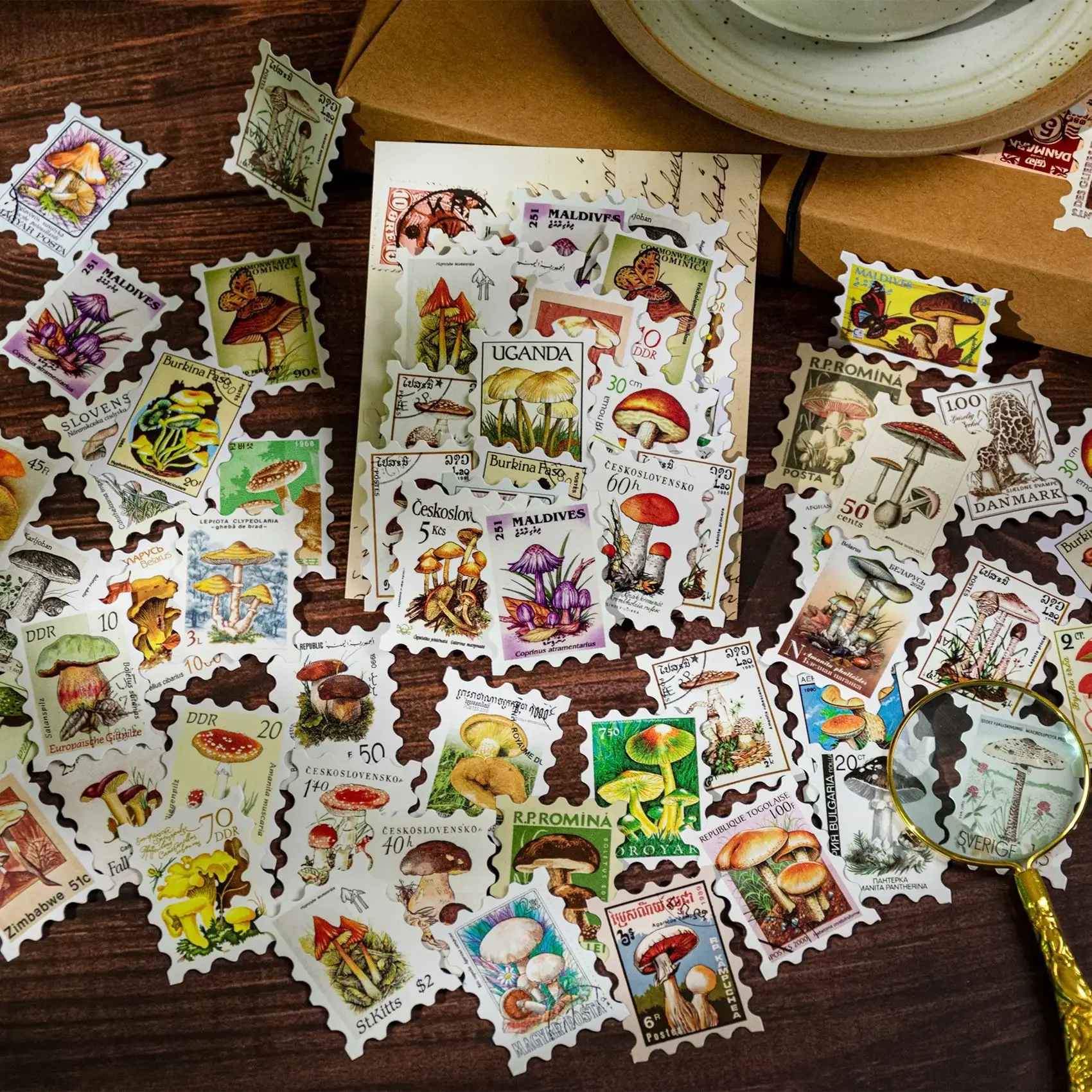 50pcs/pack Retro Art Stamp Stickers Junk Journal Scrapbook DIY Decorative Material Stickers Creative Handmade Stationery Sticker