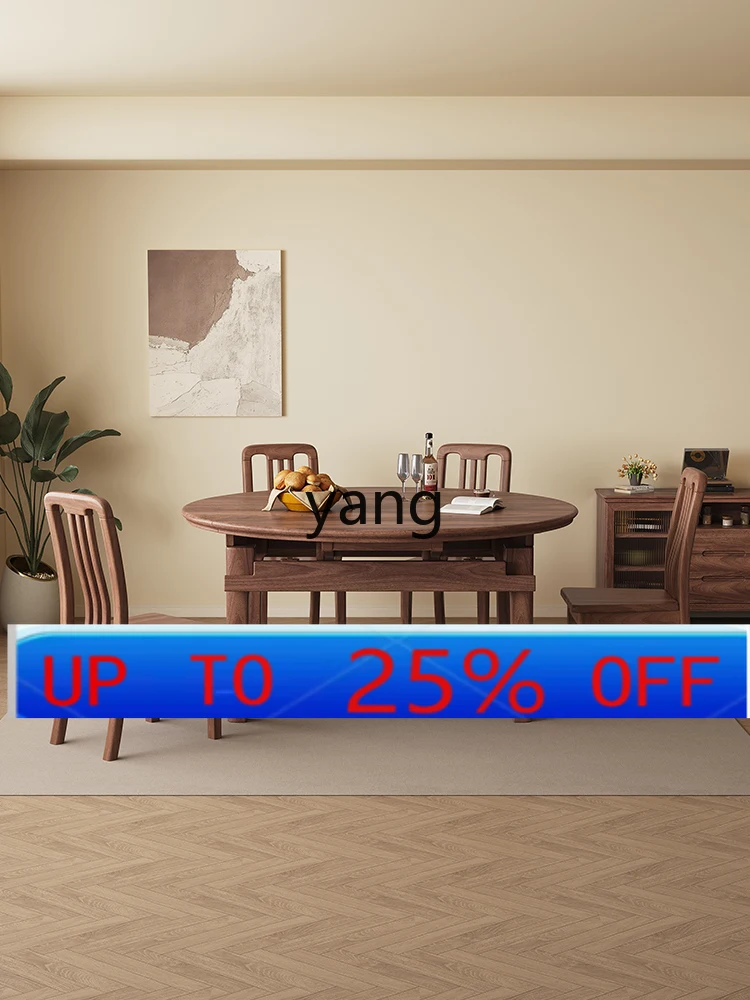 

LMM solid wood folding dining table and chairs eating table household retractable round dining table