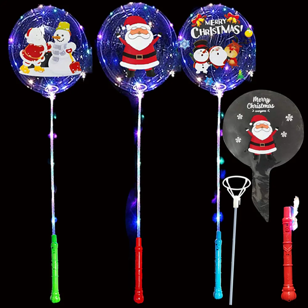 

Christmas Bobo Balloon 20inch with Flashing Handles Led Stick Big Cup Holder Light Up Clear TransparentXmas Decor Bubble Ballon