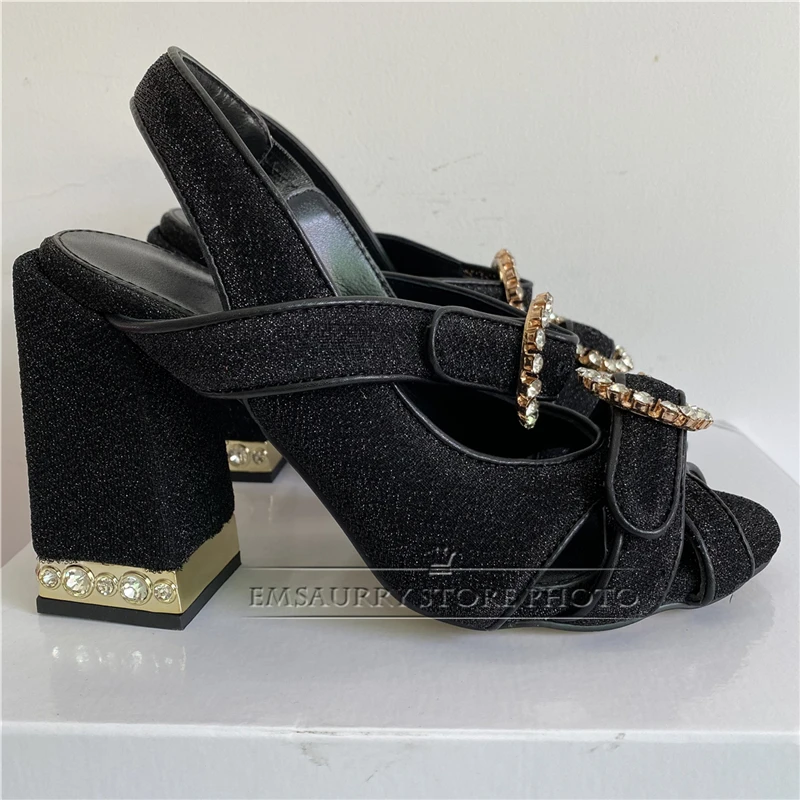 Round Crystal Buckle Gladiator Sandals Women Sexy Peep Toe Rhinestone High Heel Luxury Velvet Chic Summer Shoes Woman