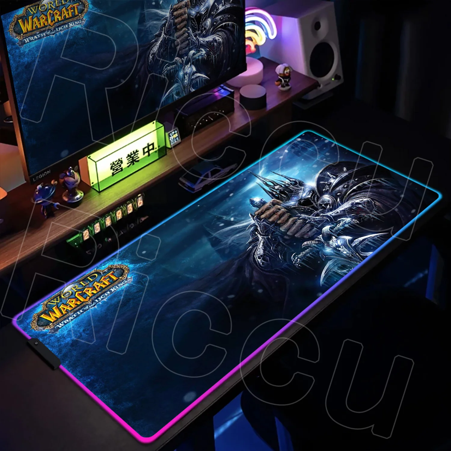 لوحة ماوس ألعاب World Of Warcraft RGB ألعاب الكمبيوتر LED لوحة مفاتيح متوهجة لتزيين سطح المكتب حصيرة مكتبية مع إضاءة خلفية