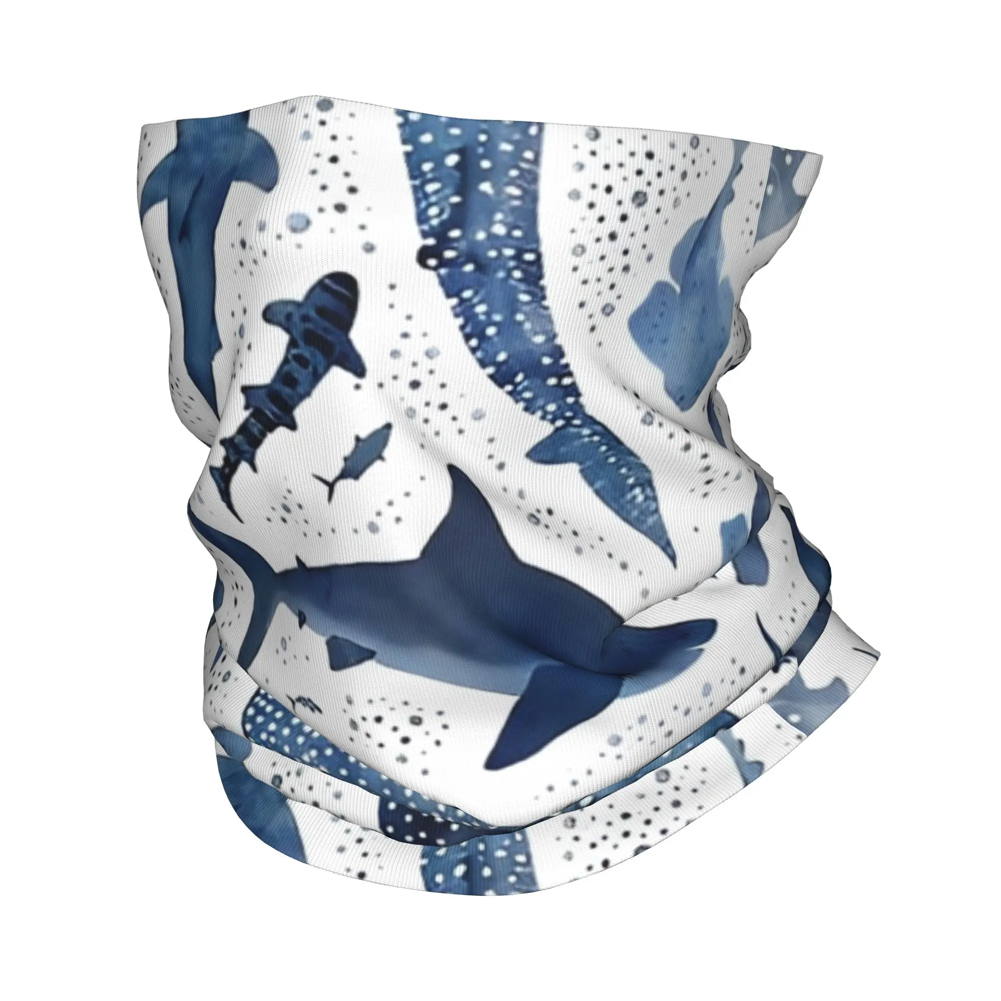 Blue Watercolour Shark Ocean on White Bandana Neck Printed Starry Whale Sharks Wrap Scarf Warm Balaclava for Men Women Adult