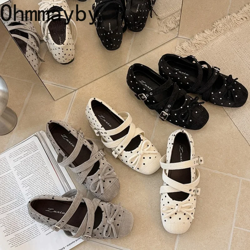 2027 Spring Autumn Internal Elevation Women Mary Jane Shoes Polka Dot Buckle Strap Shoes Design Elegant Dress Ladies Shoes