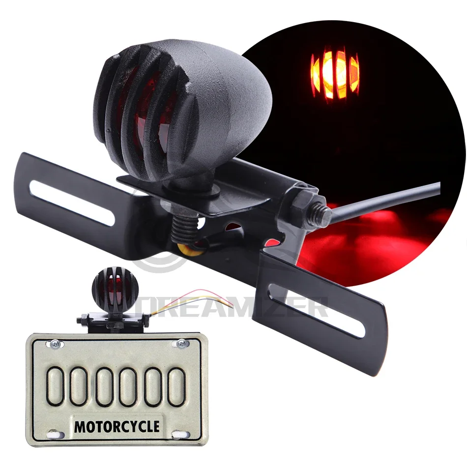 Retro Moto Stop Signal Motorcycle Brake Rear Light Running Warning Taillight Tail Lamp Indicators License Plate Light Motorbike