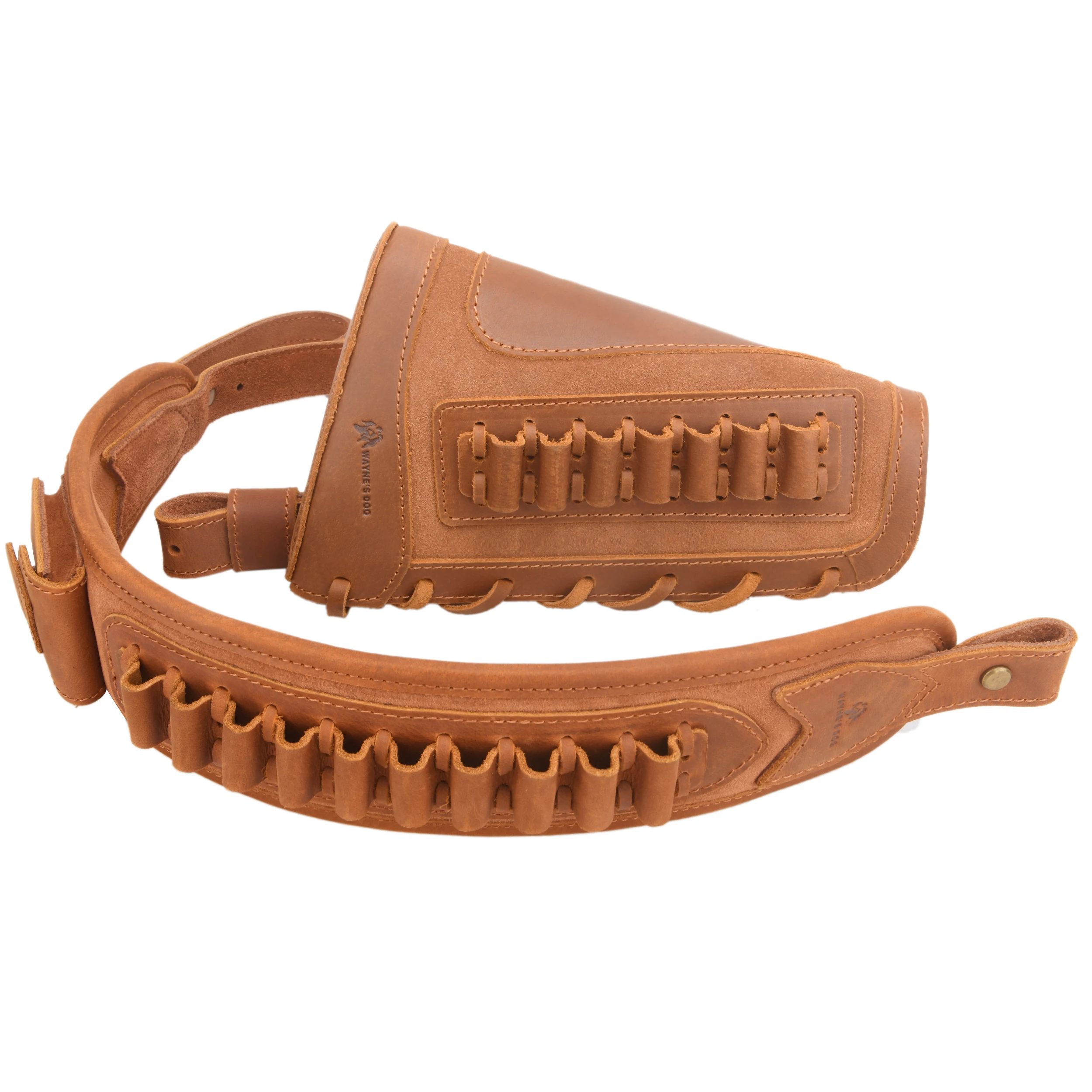 Leather Rifle Shotgun Buttstock Cheek Rest Cover With Matched Sling Strap for .45/70 .44MAG .22MAG .30/30 .308 12Guage