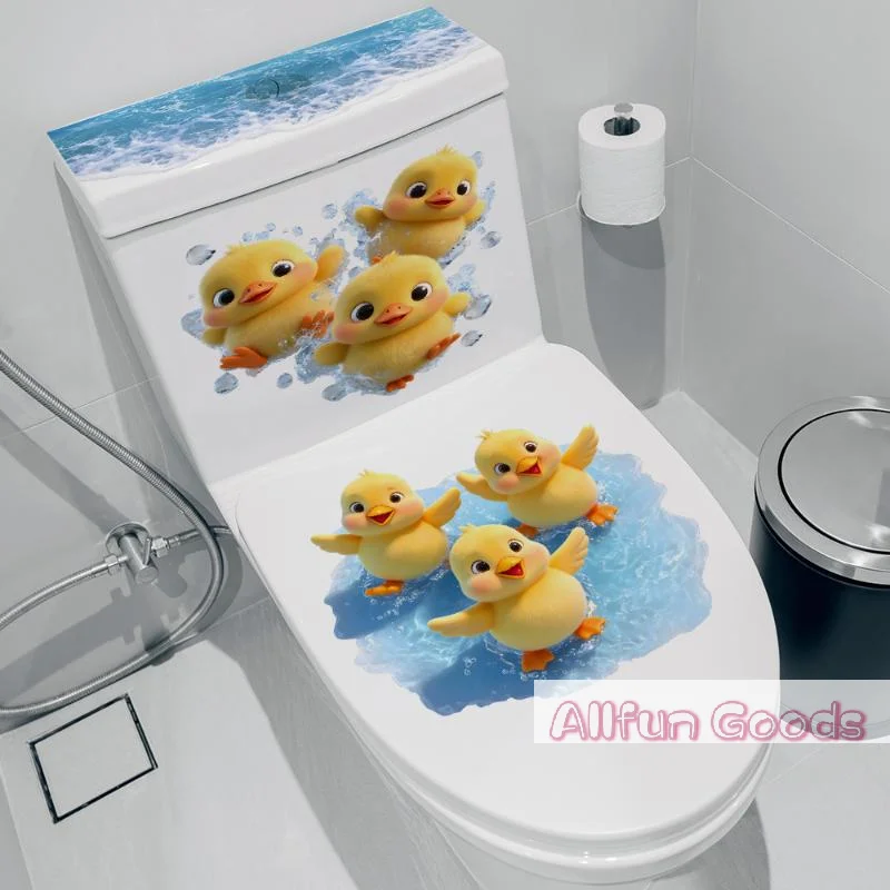 [TG835]Cartoon Playing Water Duck Toilet Sticker Self-Adhesive Beautify Home Bathroom Decoration