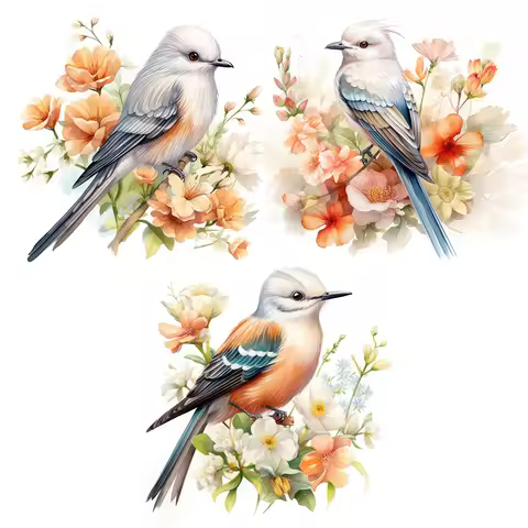 C97#Watercolor Bird Wall Stickers Children's Room Background Home Decoration Mural Living Room Wallpaper Funny Decals
