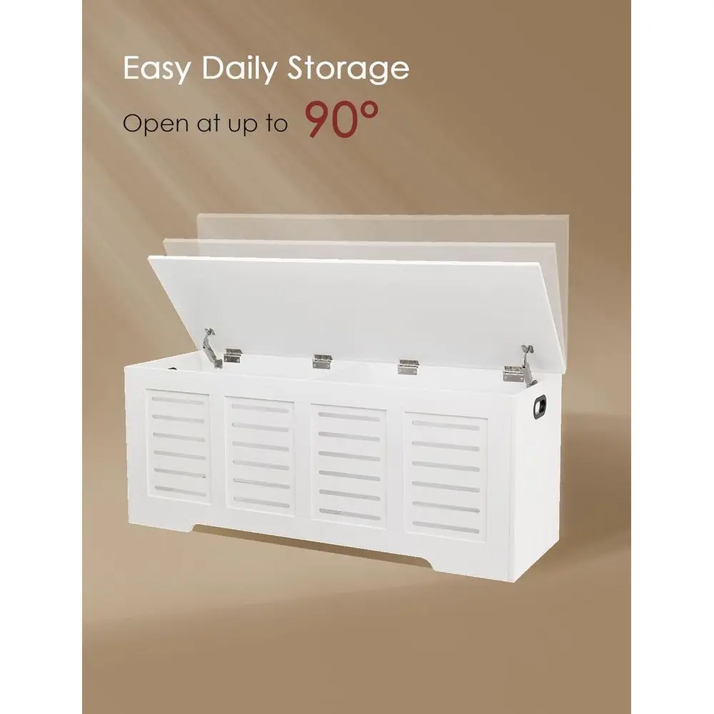 Grande cassapanca portaoggetti in legno con cerniere di sicurezza, panca portaoggetti retrò per scarpe, ribaltabile, soggiorno e camera da letto, facile montaggio, bianco