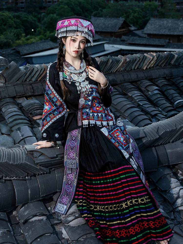 Guizhou Miao Costume Minority Adult Stage Performance Miao' S Long & Short Skirt Photo Trip Shoot Suit