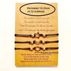 Trendy Sun, Moon and Stars Couples Bracelet Set with Blessing Cards, Adjustable Handmade Braided Rope Bracelet Set