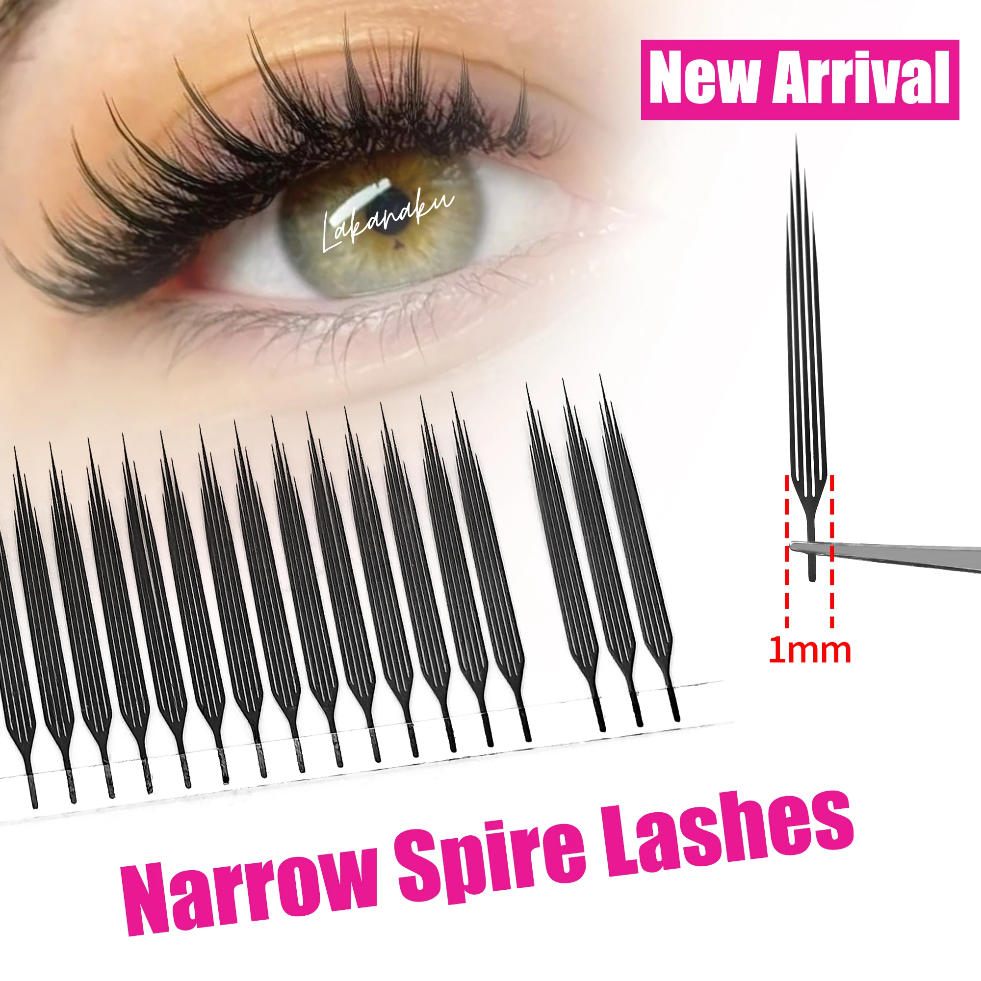 LAKANAKU Extension de cils à flèche étroite Anime cils grappes de flèche Style Manga plume légère Extension de ventilateurs préfabriqués