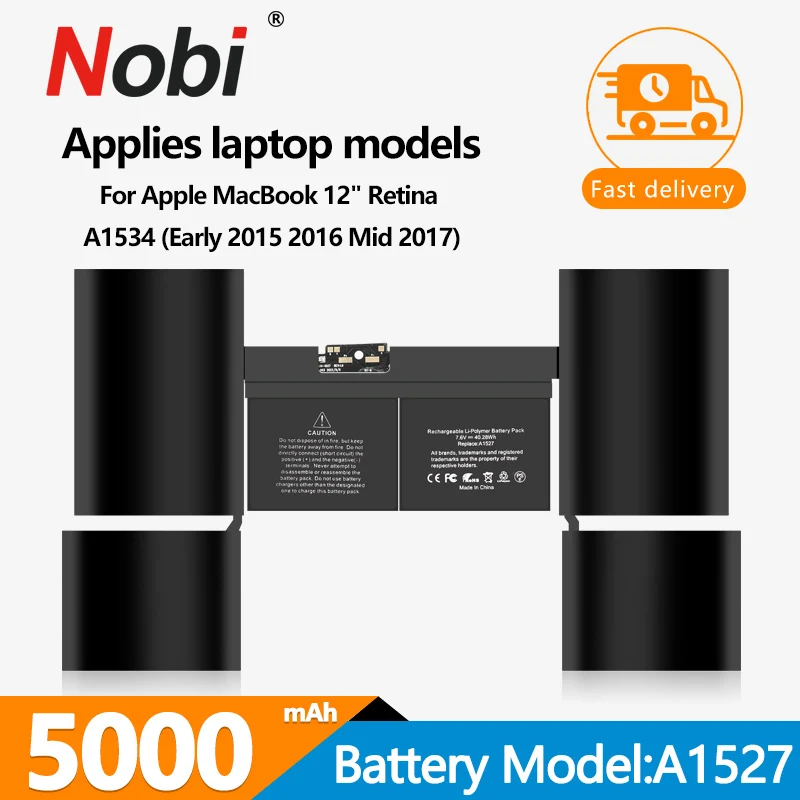 

Nobi A1527 A1705 Laptop Battery for Apple Macbook pro 12" A1534 2015 2016 2017 year MF855 MJY32CH/A MK4M2 EMC2746 EMC2991 38Wh