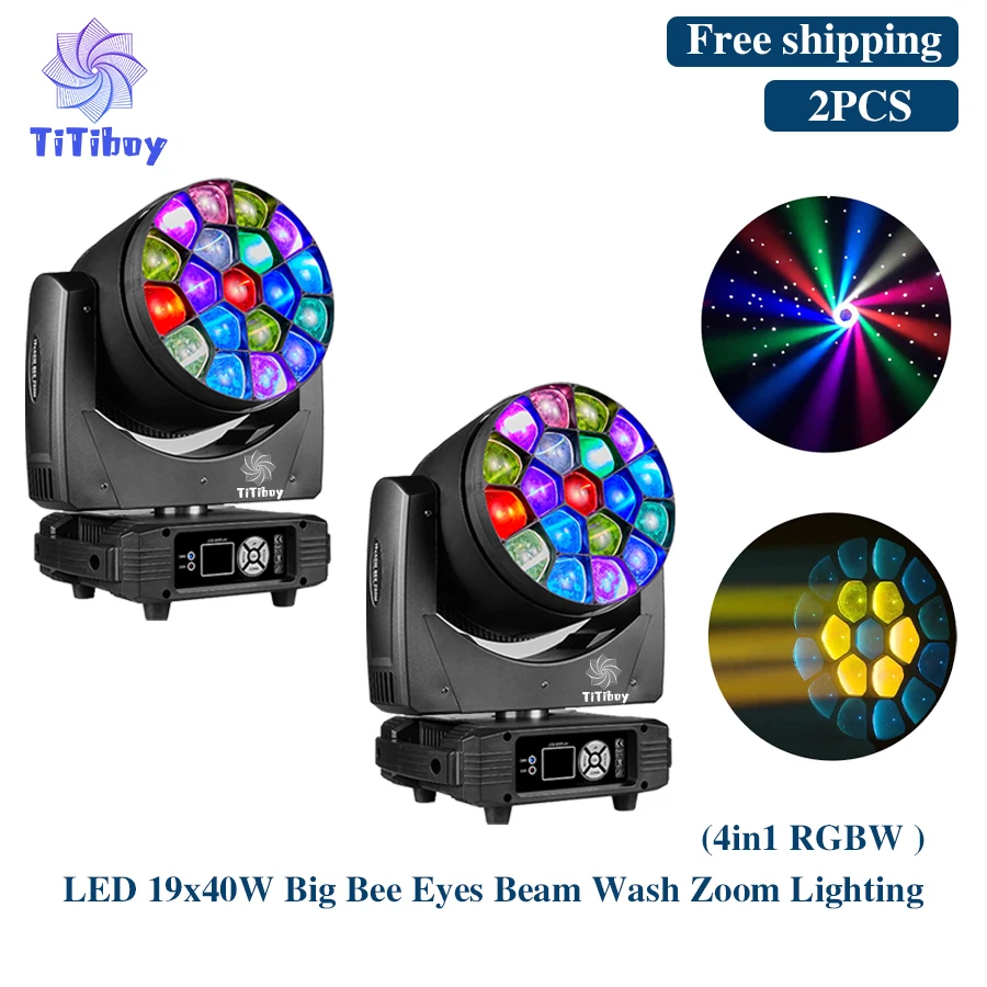 

0 Tax 2Pcs LED Beam+Wash Big Bees Eyes 19x40W RGBW Zoom Moving Head Lighting DJ Disco Wedding Party Stage Effect Equipment