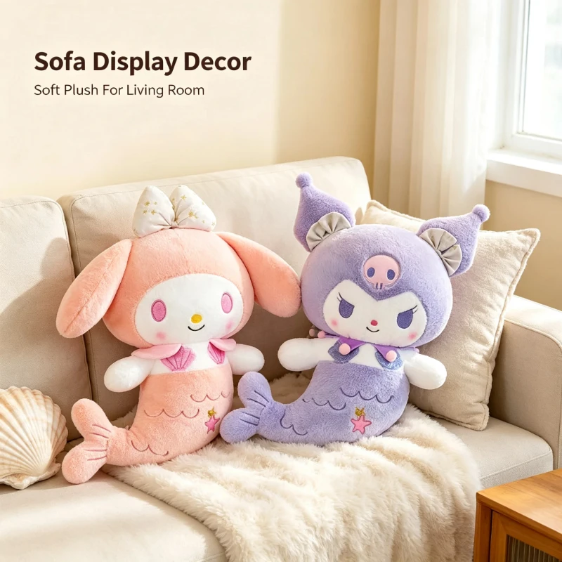 My Melody Kuromi Mermaid Tail Plush Cushion Cute Cartoon Throw Pillow Sofa Bed Home Decor Present