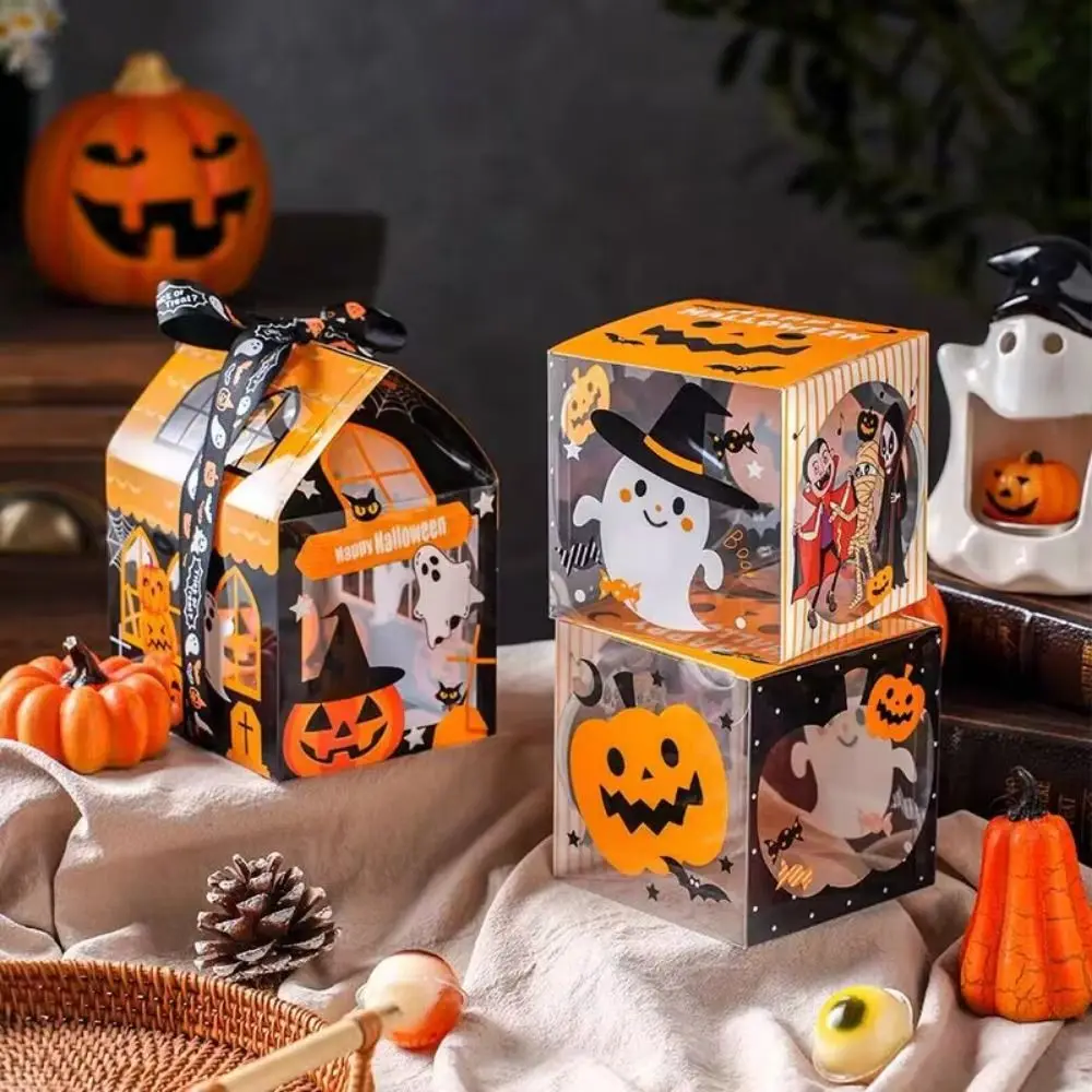 

10Pcs Cartoon Halloween Candy Container Non Candy Trick or Treat Snack Packaging Box Portable Colorful Ghost House Cookie Box