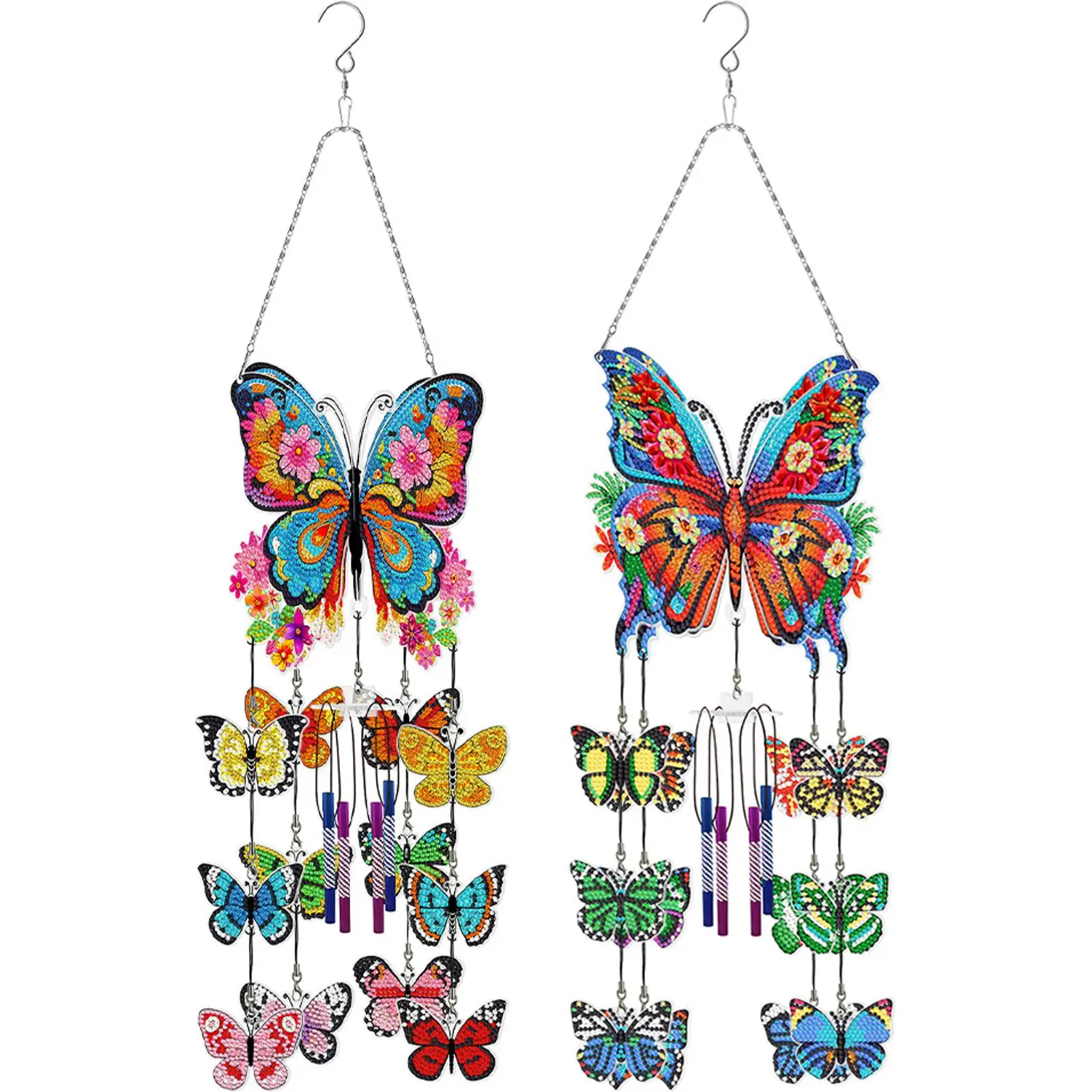 

Double Sided Flower Butterflies Diamond Painting Wind Chimes Hanging Crystal Chime Ornament for Garden Window Decor