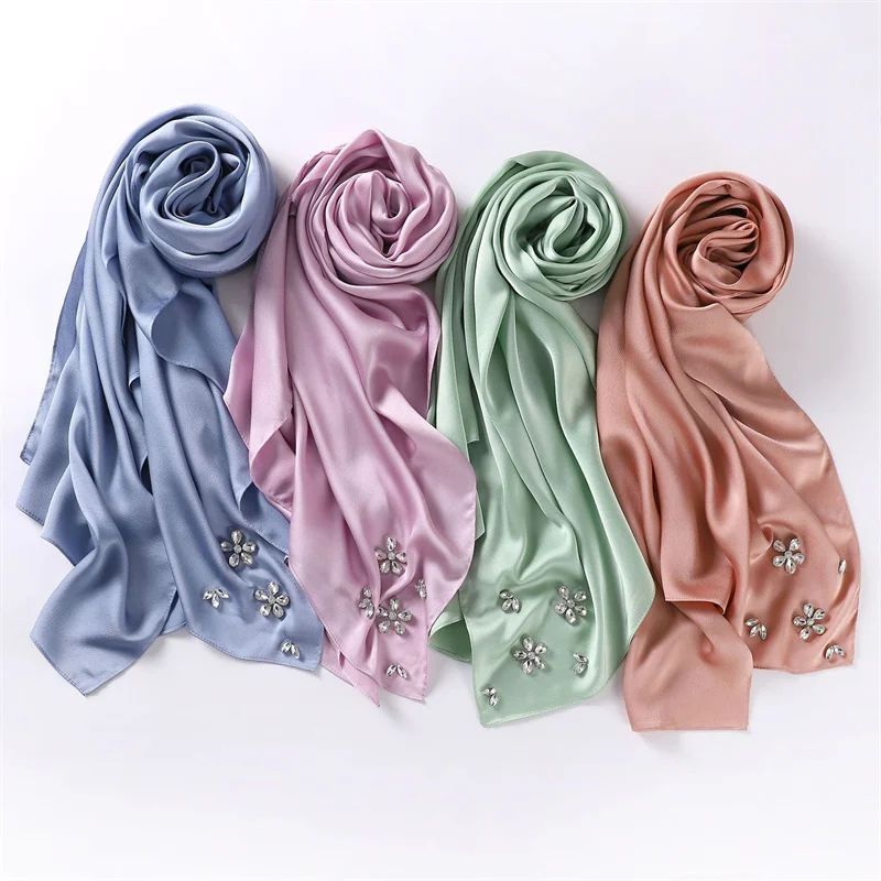 2023 Luxury Stitch Diamond Floral Bubble Chiffon Instant Hijab Shawls Lady High Quality Wrap Beach Bufandas Ramadan Muslim Sjaal