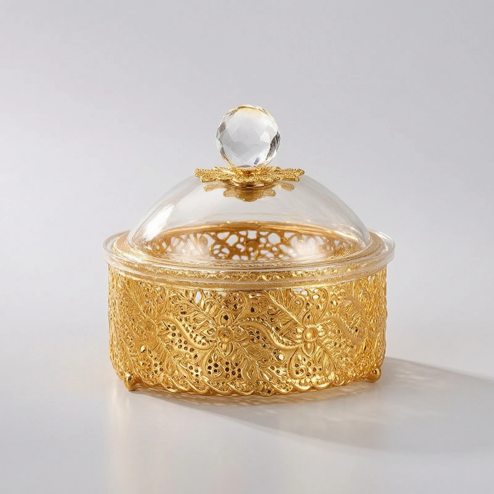 Dry Fruit Box with Lid Gold-Tone Nut Box with Lid Candy Bowl Ornate Serving Dish Openwork for Hosts, Festive Entertaining