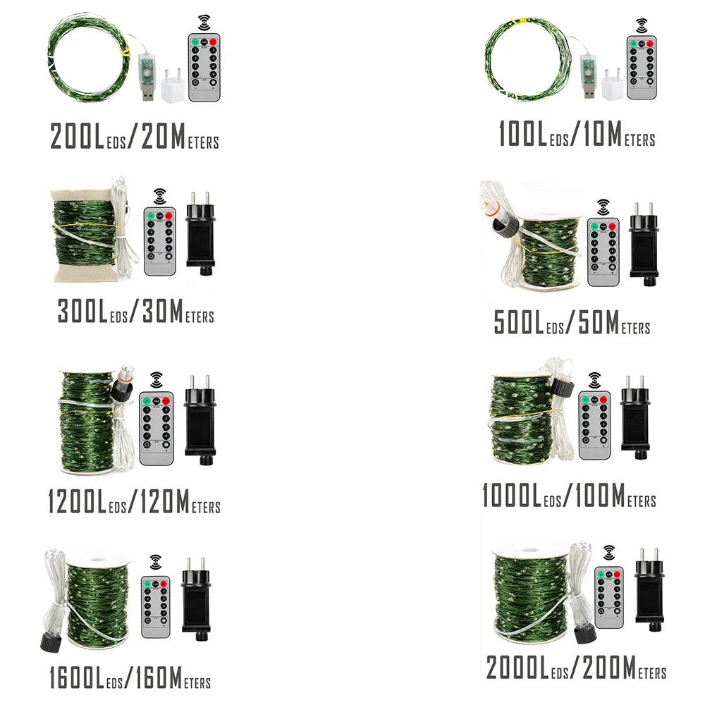 200M 2000 LEDs Waterproof With Remote String Lights Fairy Garland Outdoor Street Lights For Tree Bedroom Party Wedding