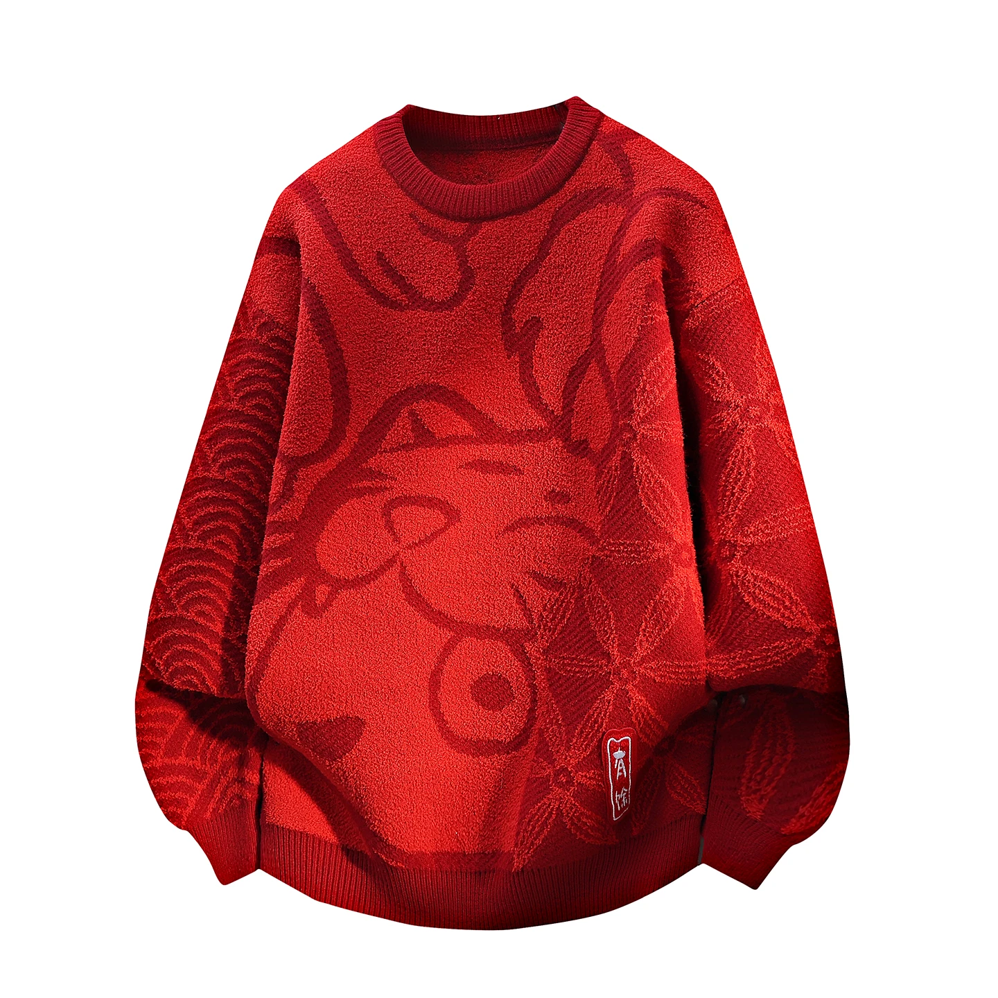 

Мужской свободный вязаный свитер с круглым вырезом, утепленный, теплый, зимний, модный, повседневный, красный, новогодняя одежда, комфортный базовый слой