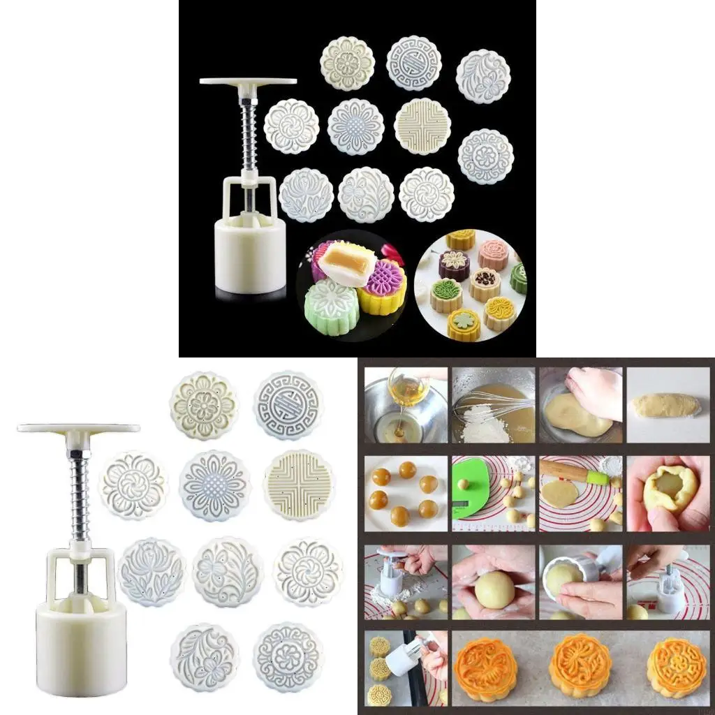 F19B 3D Flower Pattern Dessert Molds MidAutumn Festival Dessert Maker Cookie Stamp Hand Pressure Dessert Baking Tool