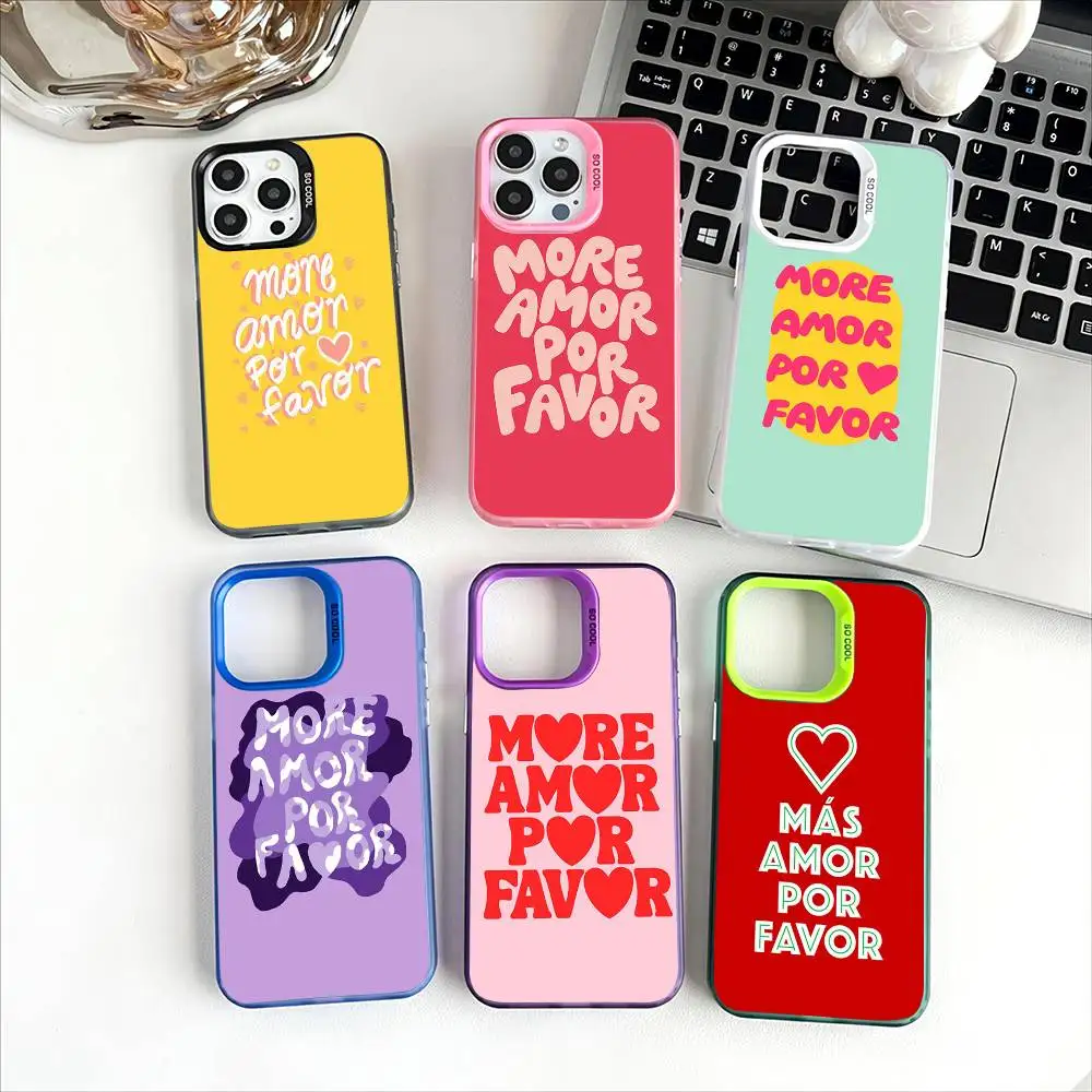 

Colorful More Amor Por Favor Design Phone Case Unique Holographic Rainbow iPhone 11-16 Pro Max TPU Case. Slim Fit, Shockproof, S