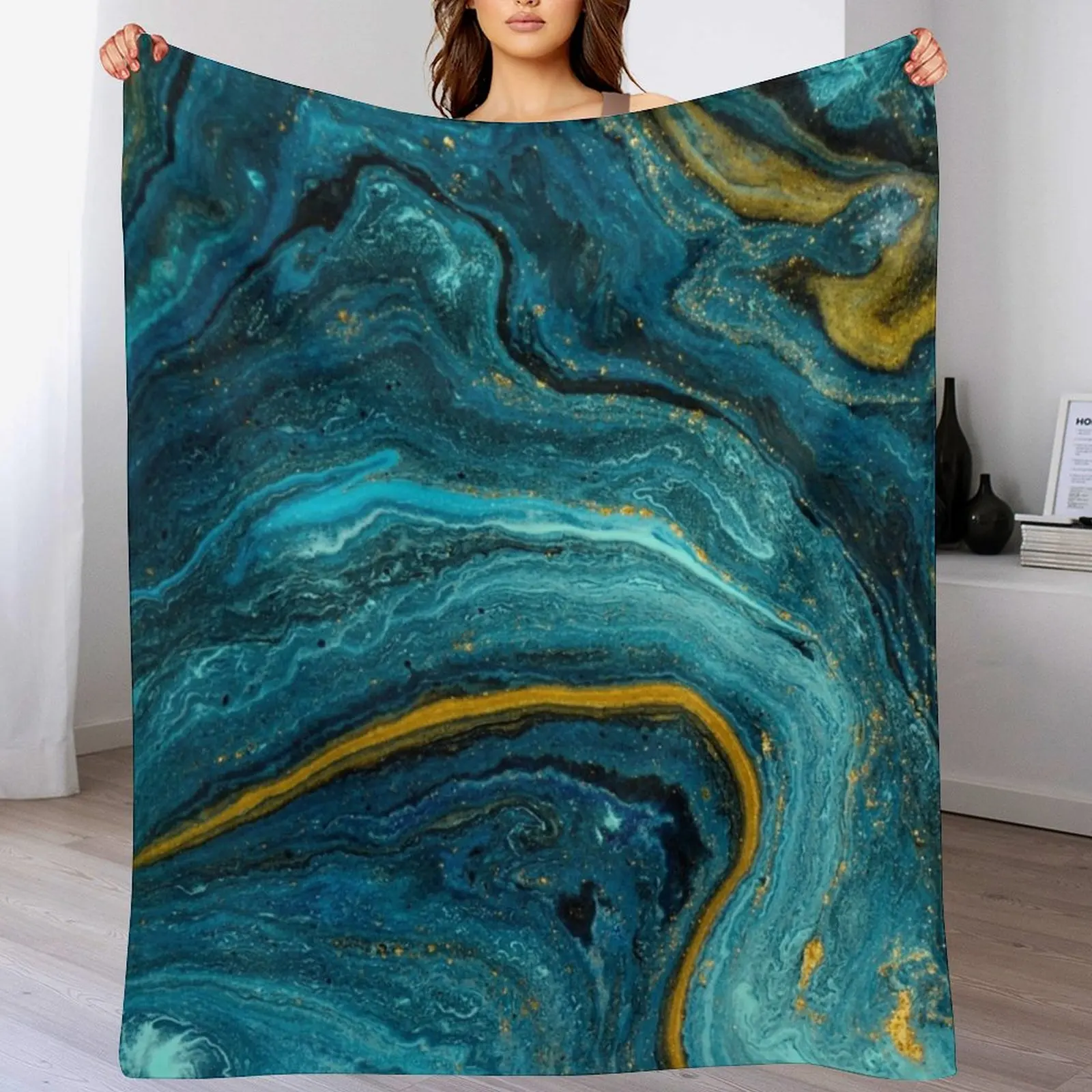 Marbled Turquoise Teal Geode Design Throw Blanket Large Sofa Quilt Luxury St Personalized Gift Blankets