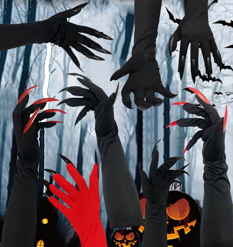 Halloween lange Geisterklaue Dämonenpfote Anziehhandschuhe Cosplay lange Nägel Hexe lustige Handschuhe Make-up Party Bühnenauftritt Requisiten