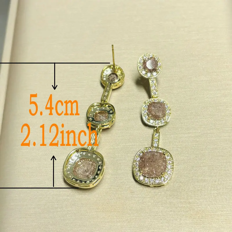 Bilincolor Trendy Ice Broken Cubic Zirconia Green Long Dangling Earring for Women Wedding Jewelry