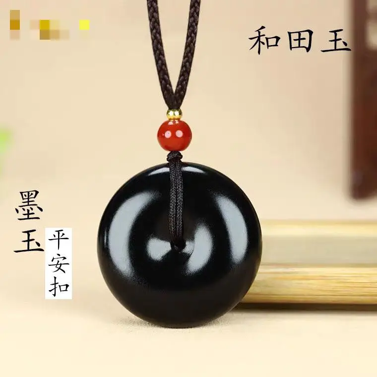 Natural Black Jade Necklace Men Women Healing Gemstone Fine Jewelry Genuine Hetian Jades Nephrite Donut Pendant Necklaces