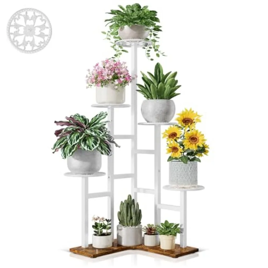 

6-ярусная подставка для растений, высокая металлическая деревянная полка для комнатных и уличных растений, многоярусный стеллаж для гостиной, спальни, балкона