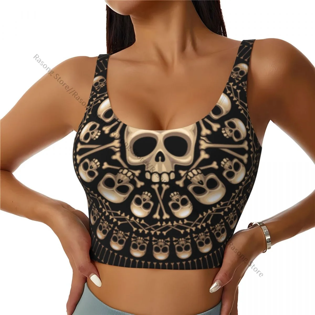 Yoga Vest Women Gym Sports Crop Tops Rosette Consist Of Skulls Streetwear Workout Breathable Tank Top Female