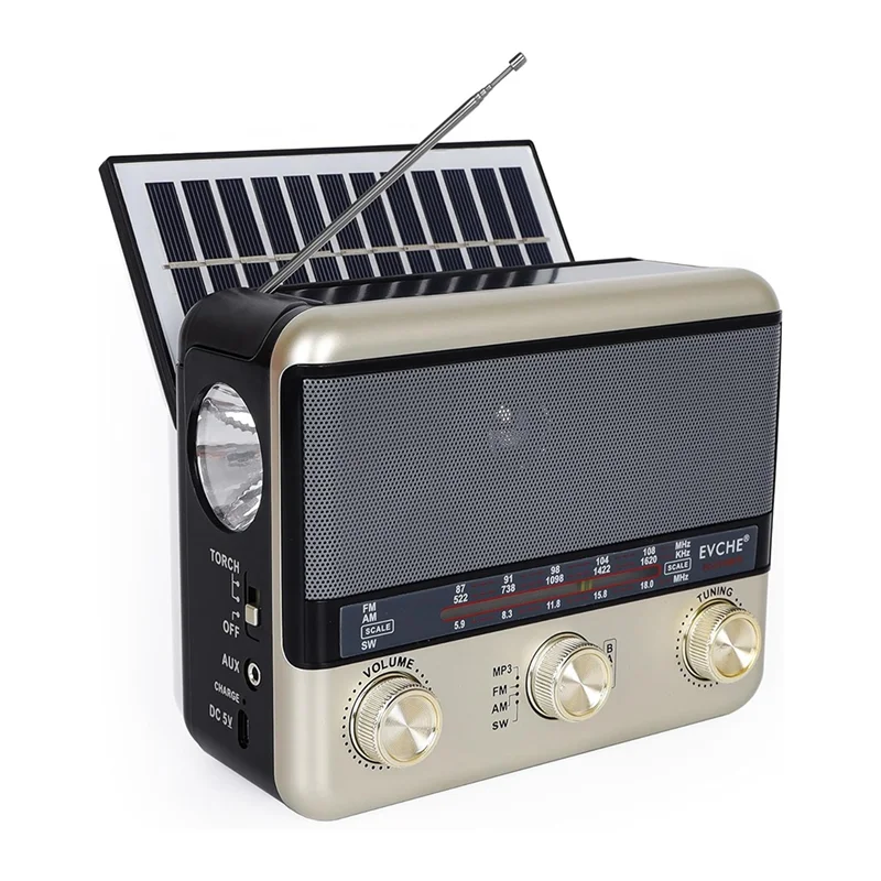 JABS-ポータブルソーラーラジオ AM FM SW 短波ラジオ Bluetooth スピーカー TF カード、USB 再生懐中電灯付き