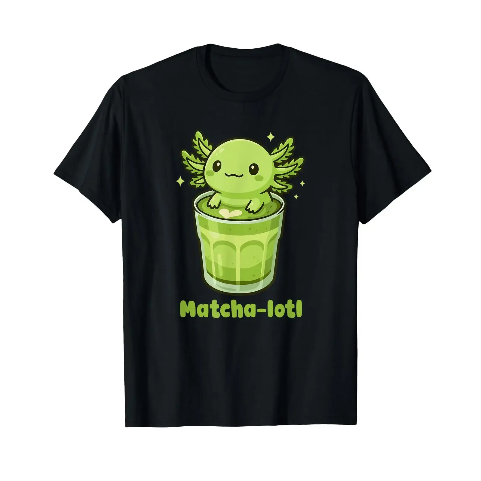 Matcha Lotl Axolotl Grüntee Kawaii Süßes T-Shirt Vintage Waschung Vielseitiges Herren-Oberteil Bequem für den Alltag Streetwear