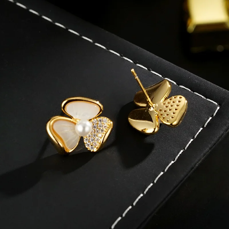S925 silver needle stud earrings flower light luxury fashion simple versatile elegant temperament niche stud earrings exquisite