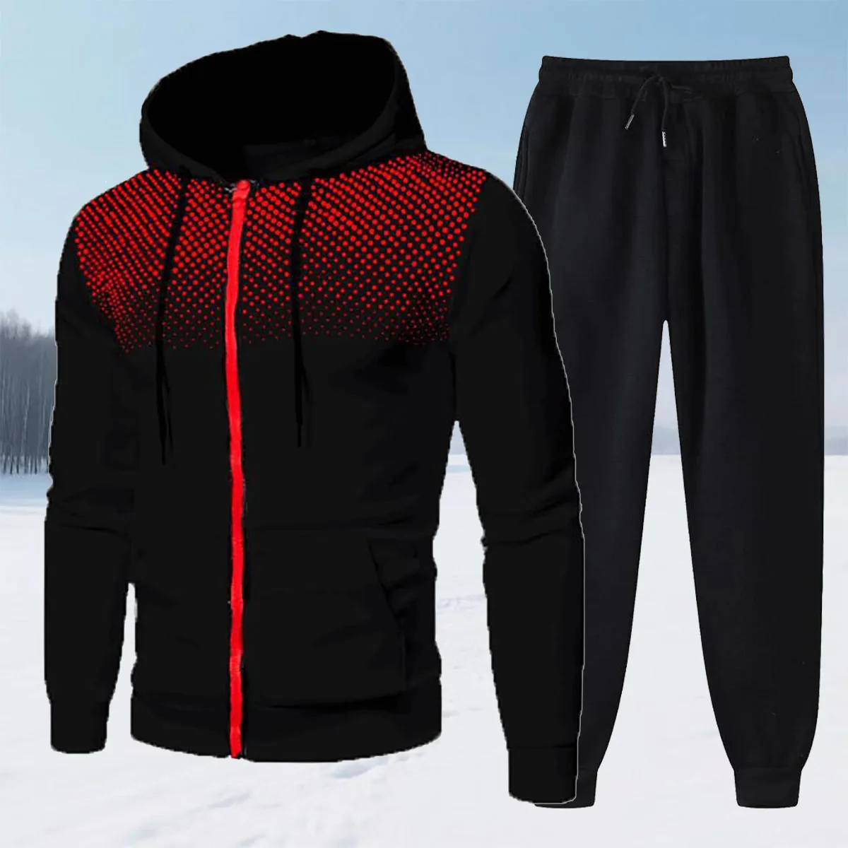 

Snow Functional Art Suit The Latest 2025 Autumn And Winter Product For Men Polka Dot Personalized Hooded Sweatshirt Set