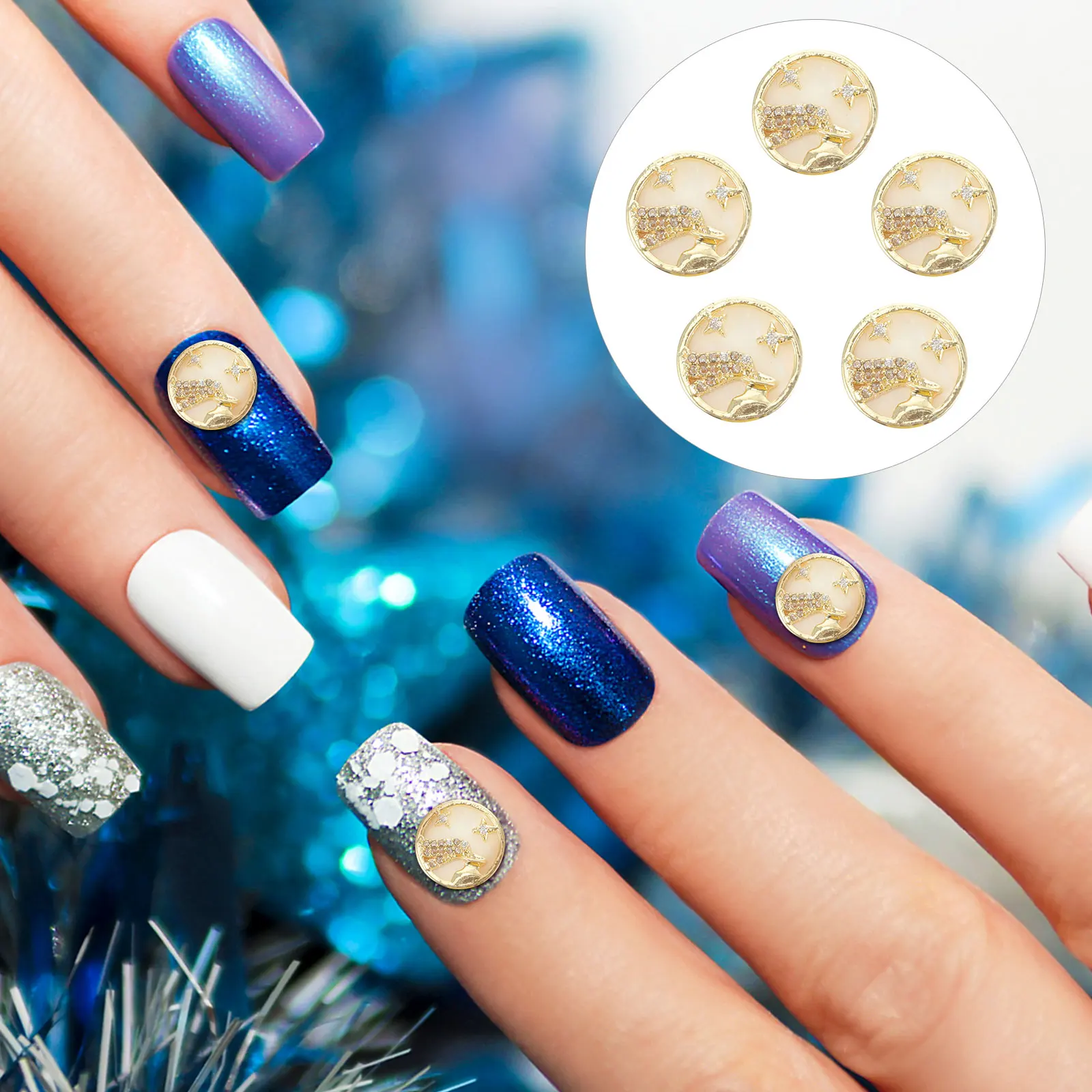 

5pcs Aquarius Nail Studs Metallic Manicure Charms Diy Jewelry Stickers Birthday Gift Decals For Nails Crafts Manicure Supplies