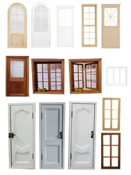 Miniature Wooden Door Dollhouse Furniture Accessories Miniature Window Model Dollhouse Scene Doors Miniature Bay Window