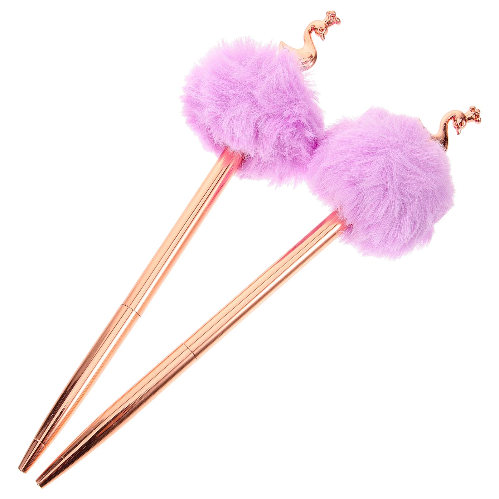 

2 Pcs Swan Ball Pen Plush Pens Students Gel Fluffy Crown Stationery Alloy Fuzzy Office Writing