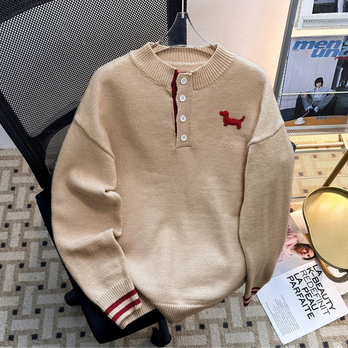 

Свитер оверсайз в американском ретро-стиле с воротником-стойкой, свободный, уютный, унисекс, цвет хаки, мягкий, теплый, для осени и зимы