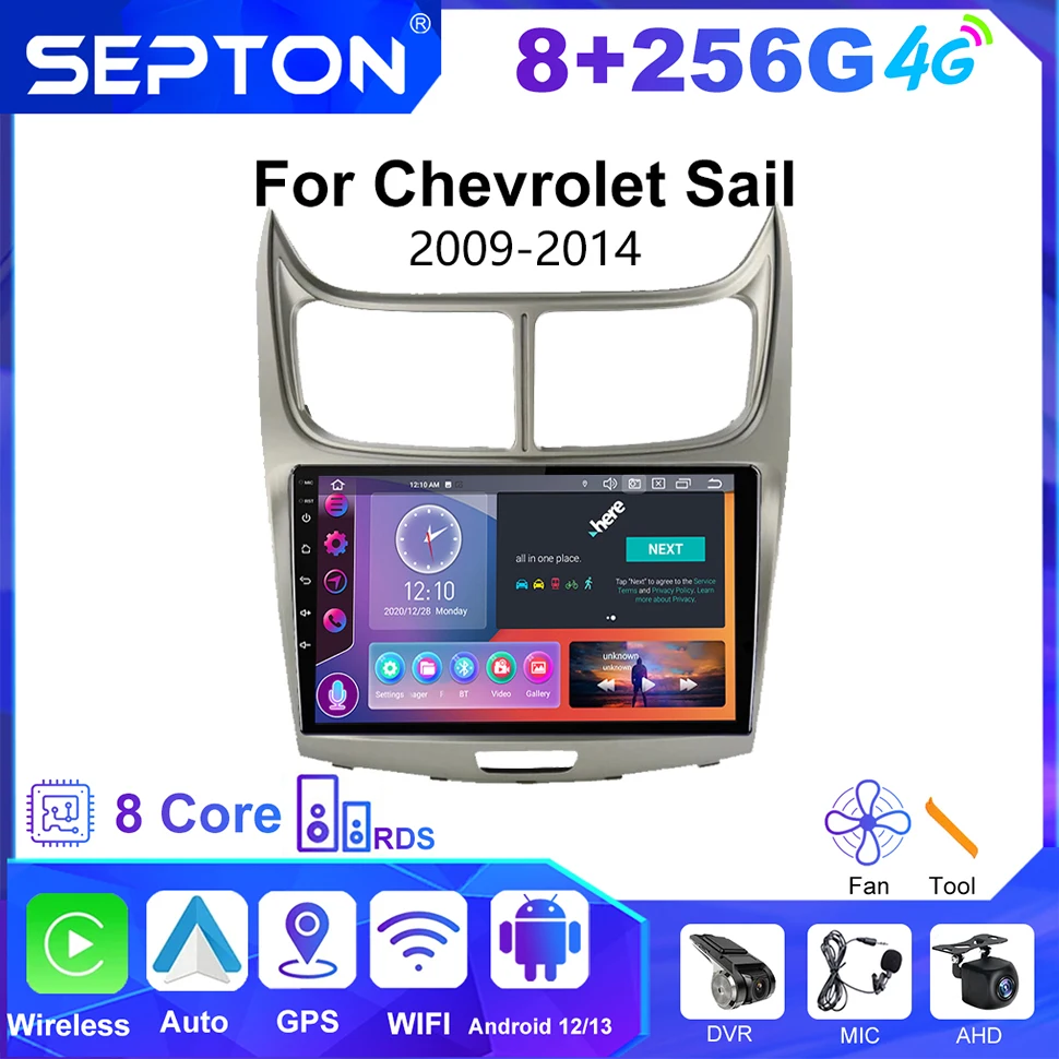 

Автомобильный стерео радио SEPTON Android для Chevrolet Sail 2009-2014 GPS CarPlay Automovie, мультимедийный автомобильный плеер, головное устройство 4G QLED