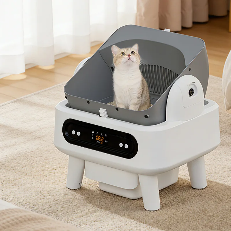 

Smart Self-Cleaning Extra Large Cat Litter Box, Open Electric Anti-Splash Kitty Toilet, Easy Clean Auto Scooper for Cats